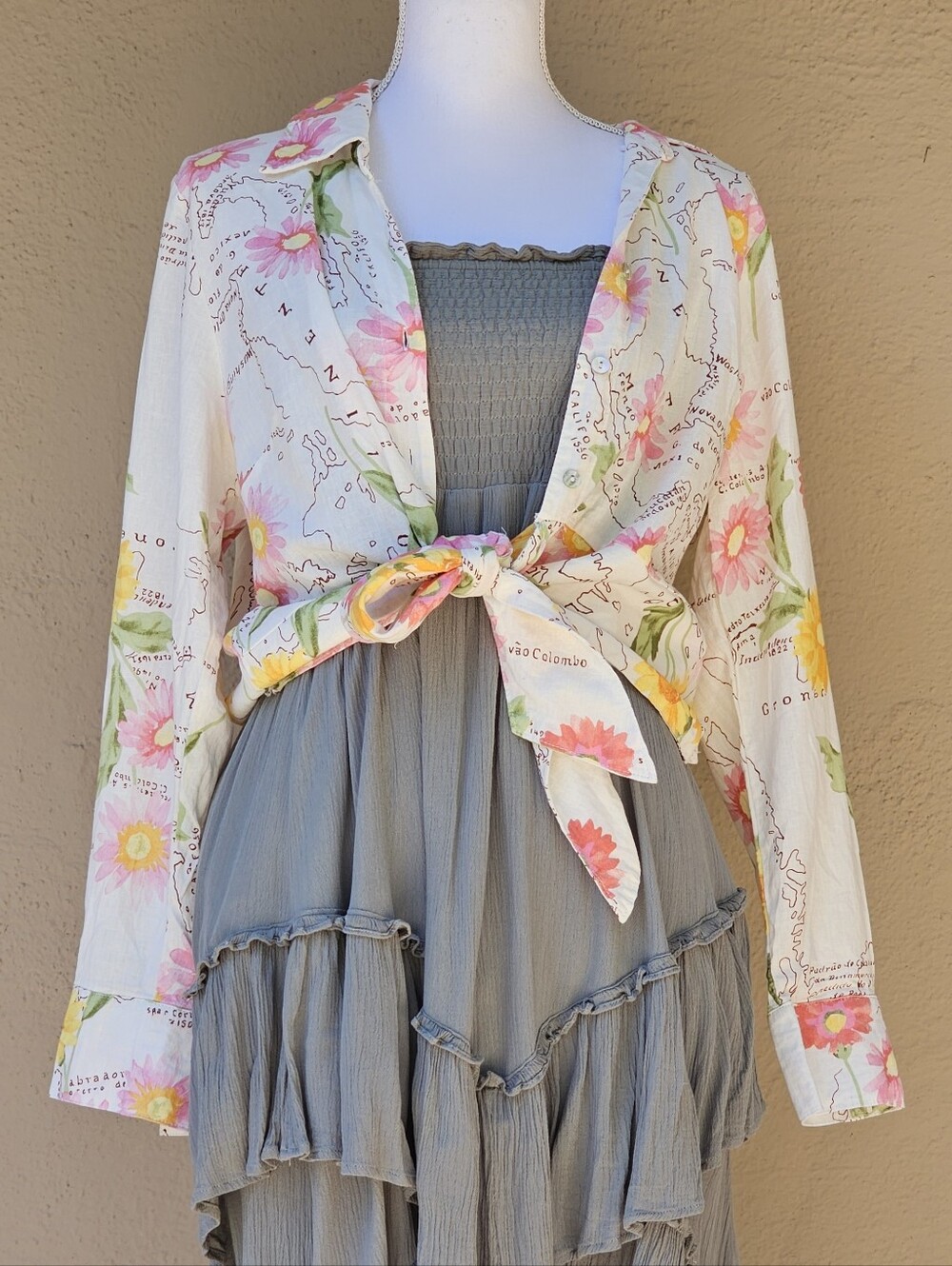 Calypso St. Barth Novelty Print Floral Vacation Destination Map 100% Linen SZ XL - Picture 7 of 15